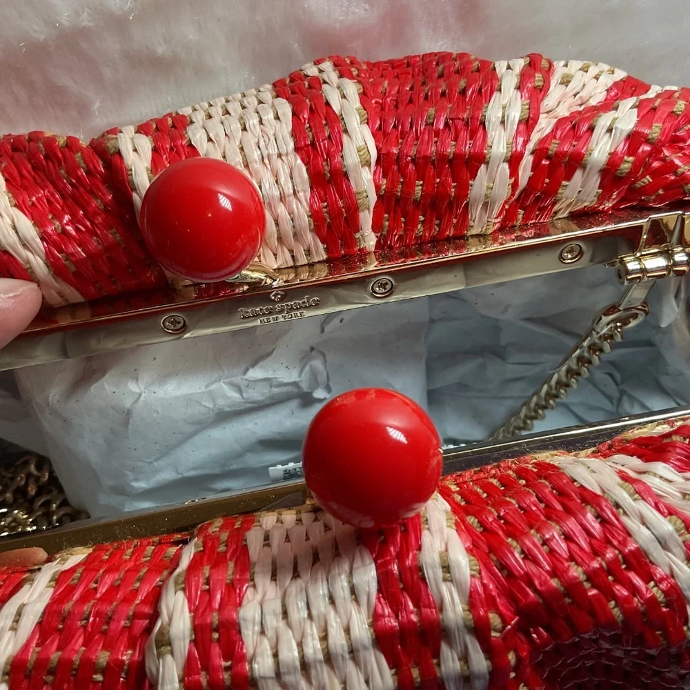 New Kate Spade Scrunchy Convertible Kisslock Clutch Heirloom Straw - Picture 3 of 8